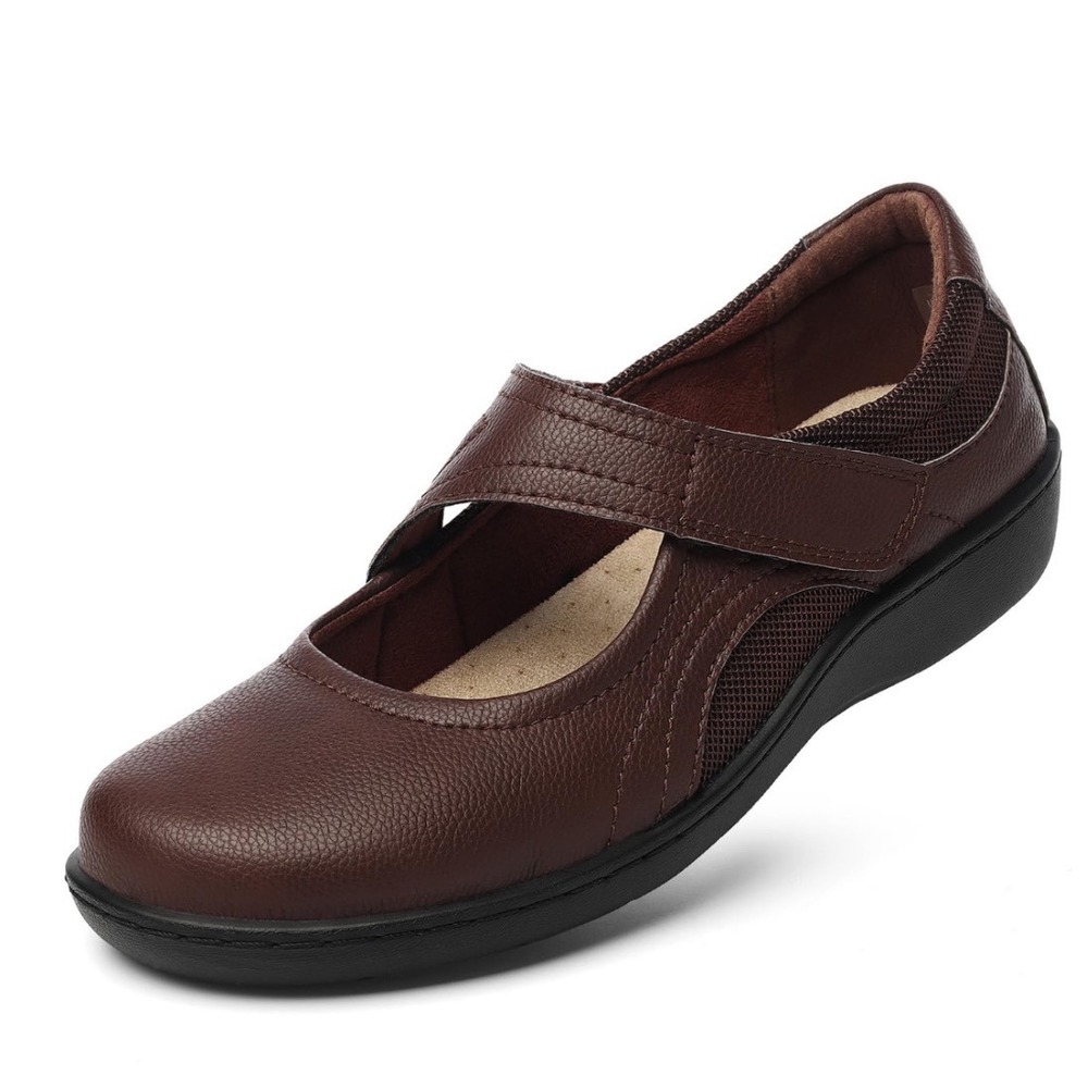Oviaric Brown Leather Mary Jane Orthopedic Comfort Loafers Women's Size 9.5